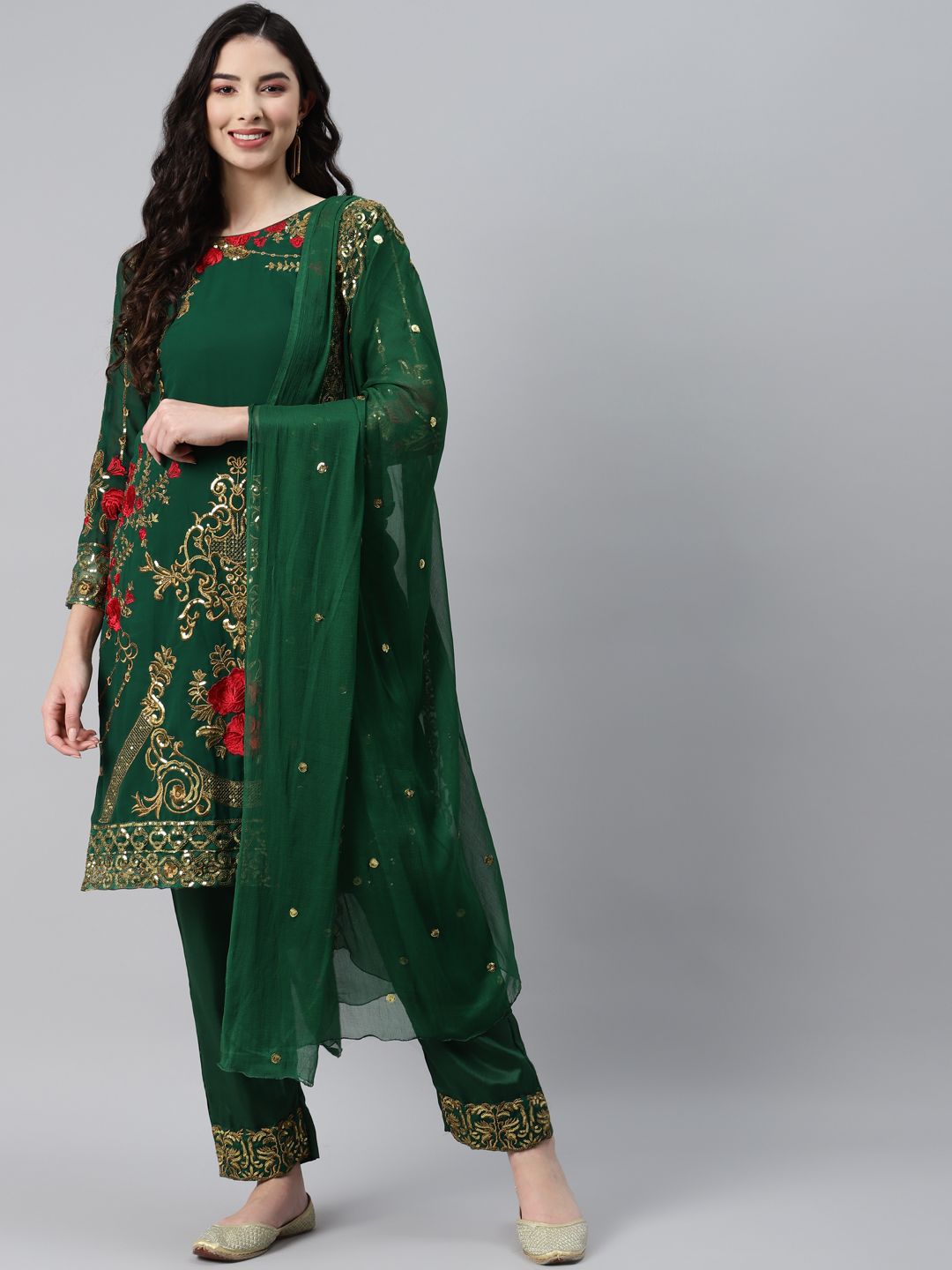 Readiprint Fashions Green Embroidered Unstitched Dress Material Price in India