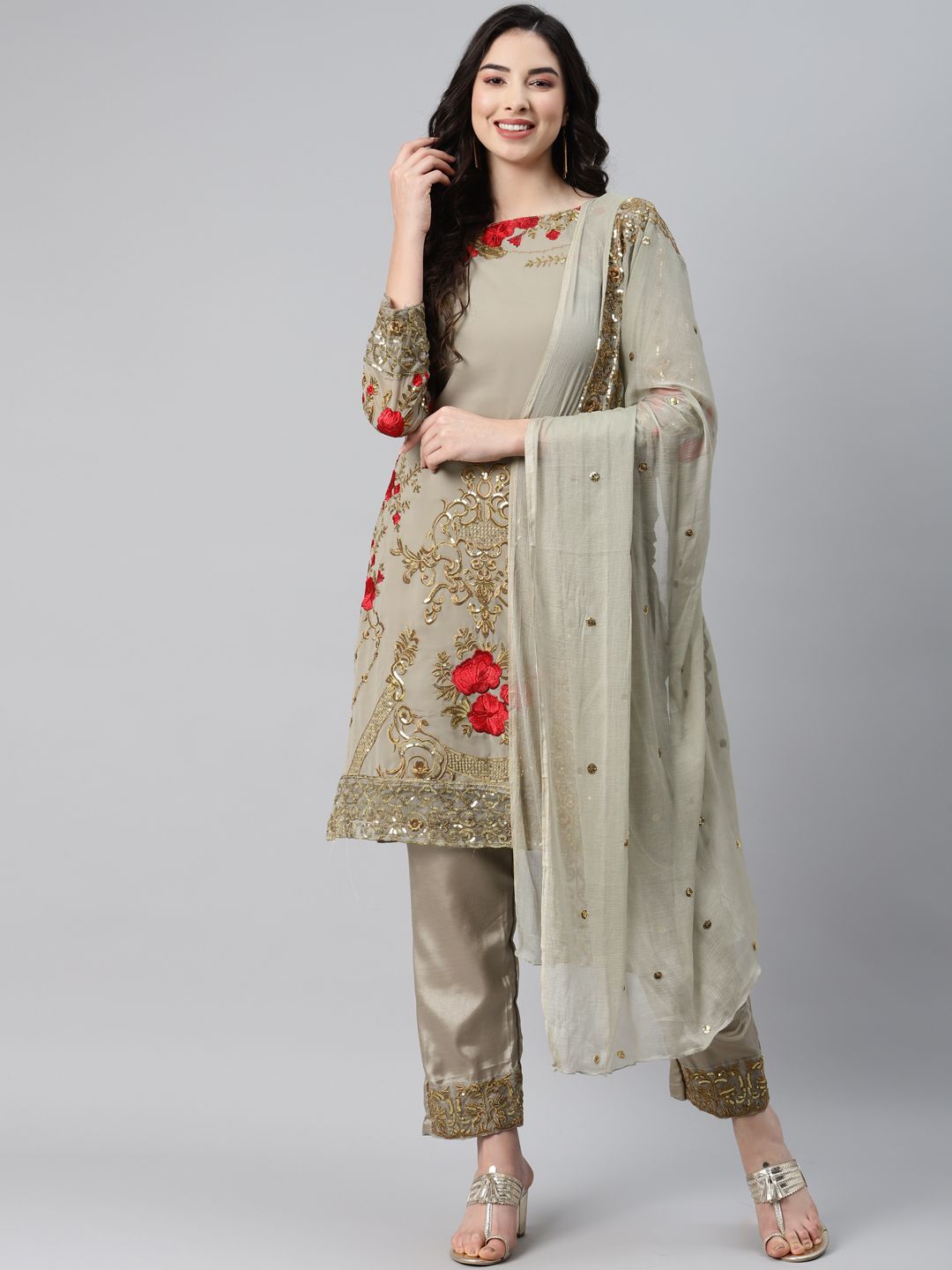 Readiprint Fashions Grey Embroidered Unstitched Dress Material Price in India