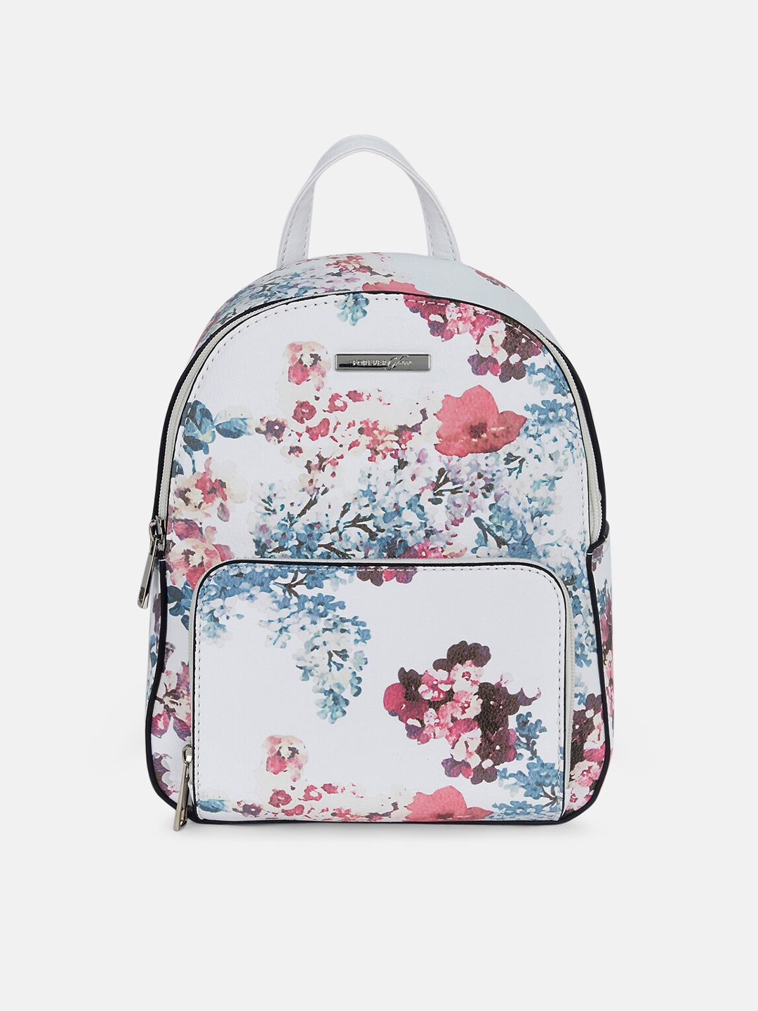 Forever Glam by Pantaloons Women White & Blue Floral Printed Backpack Price in India