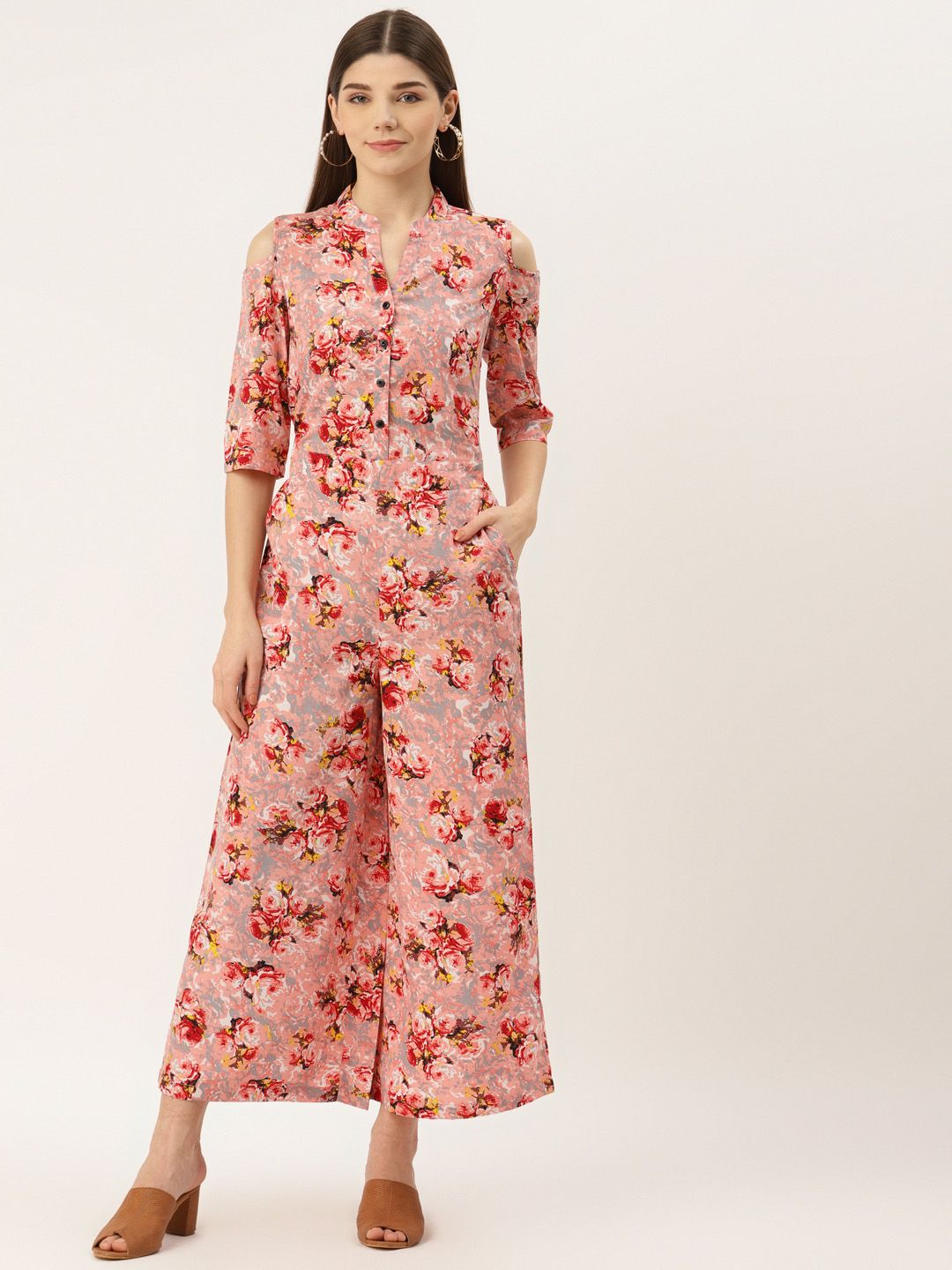 Deewa Pink Floral Print Basic Jumpsuit Price in India