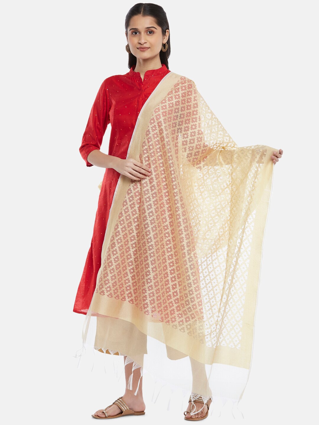 RANGMANCH BY PANTALOONS Gold-Toned Woven Design Dupatta Price in India