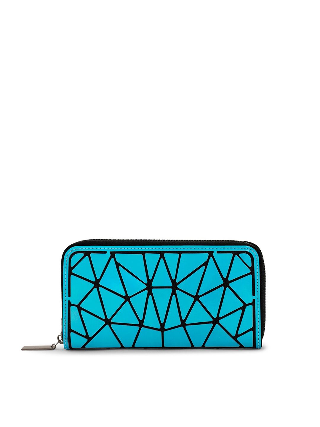 NUFA Women Blue & Black Geometric PU Zip Around Wallet Price in India