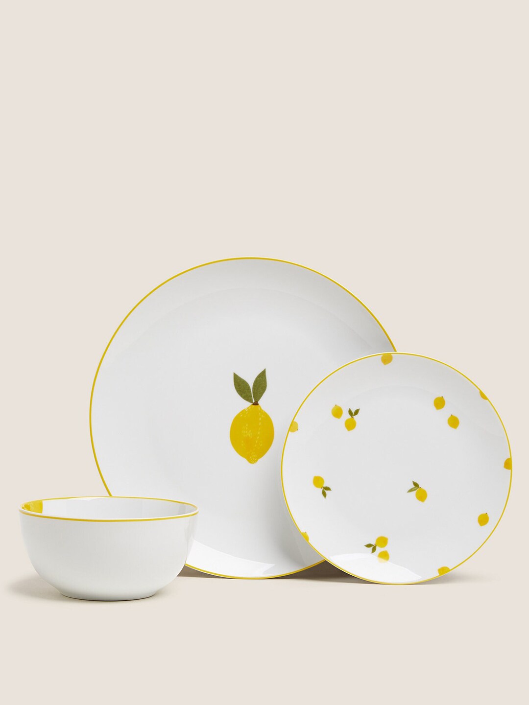 Marks & Spencer Set Of 12 White & Yellow Printed Porcelain Dinner Set Price in India