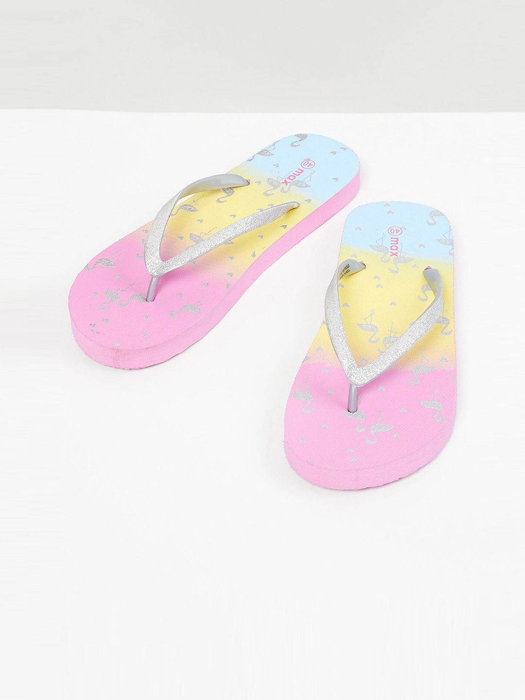 max Women Pink & Yellow Printed Thong Flip-Flops Price in India