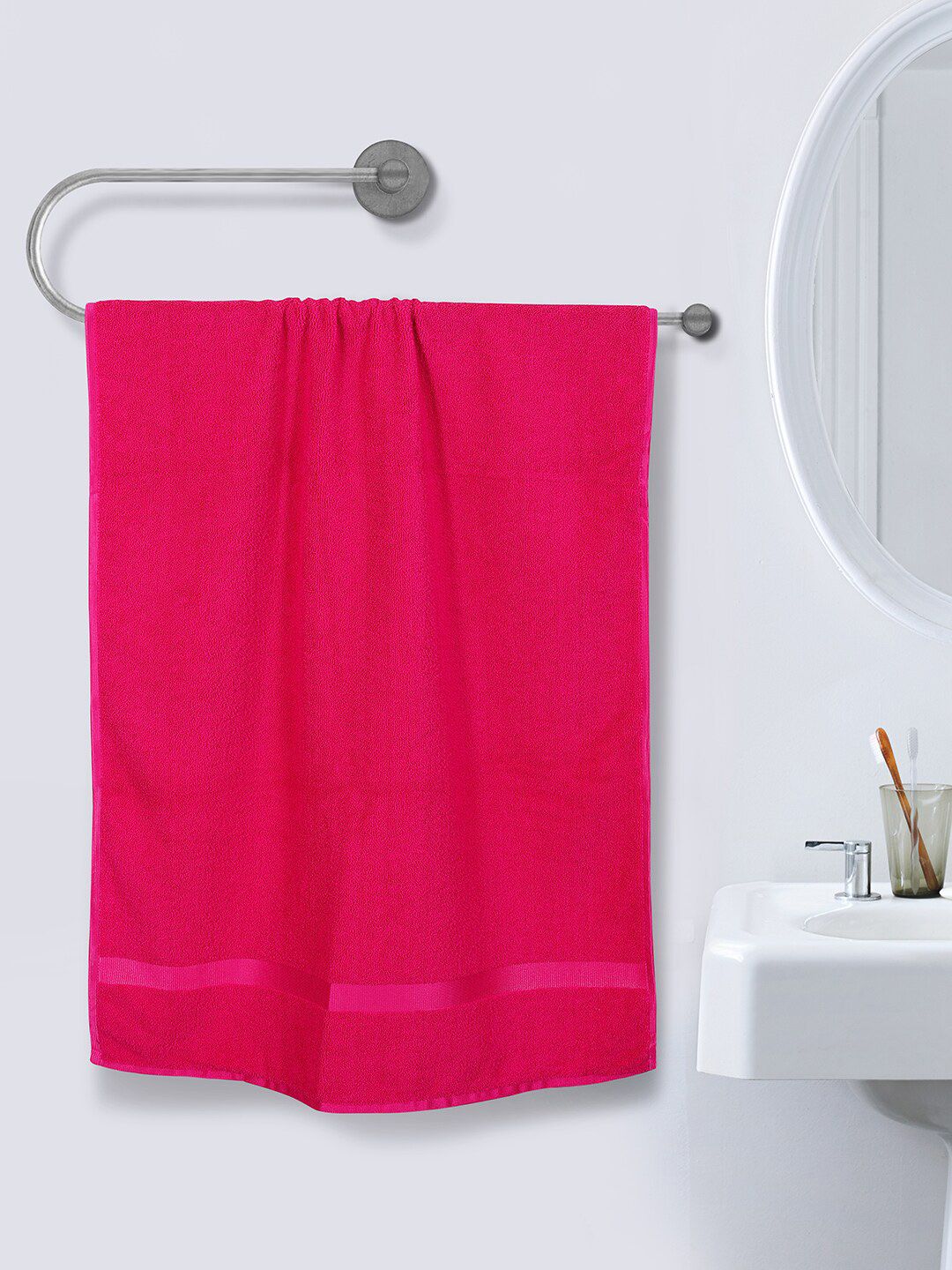 ROMEE Pink Solid 500 GSM Microfiber Bath Towel Price in India