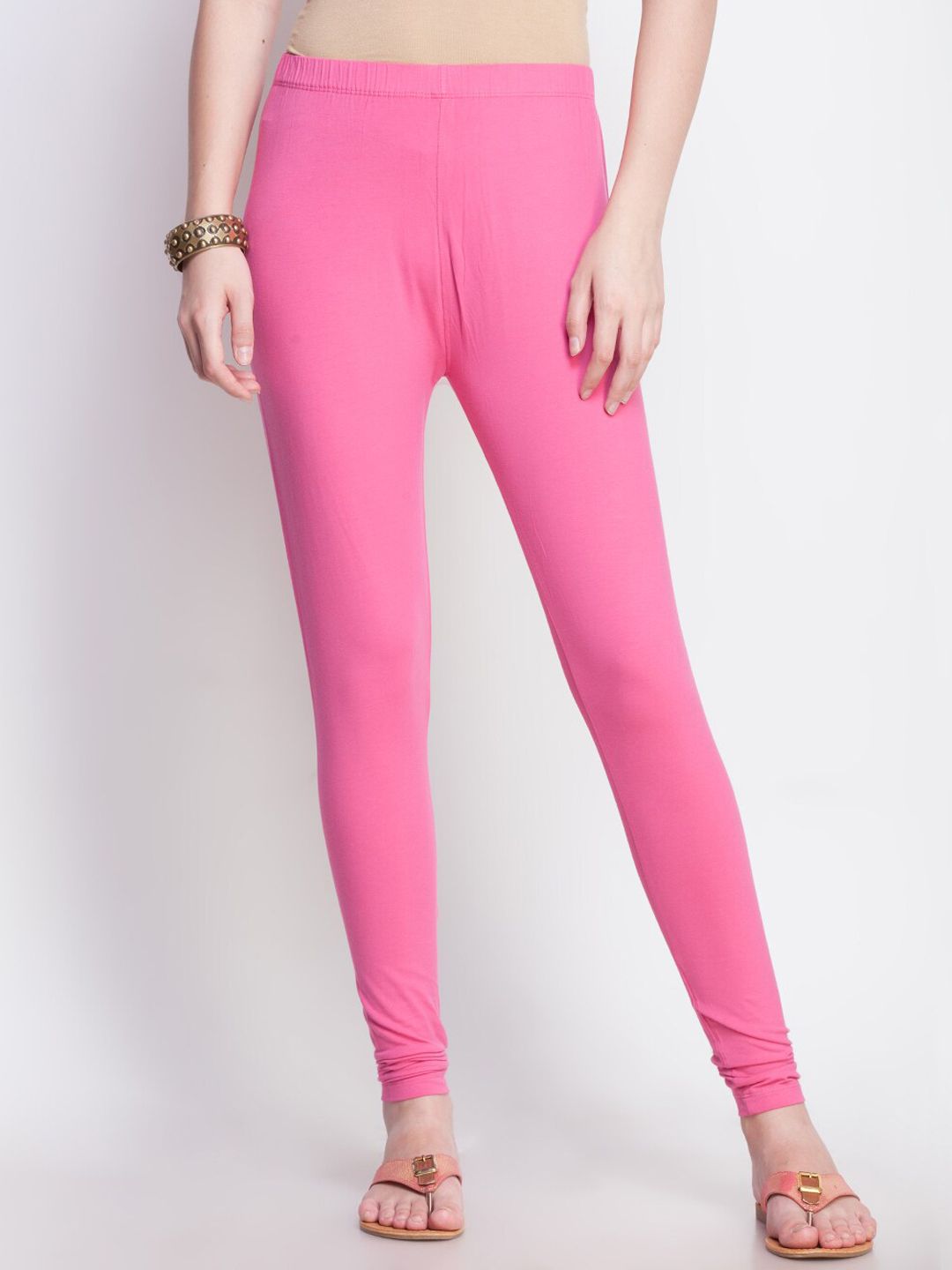 Dollar Missy Women Pink Solid Cotton Slim-Fit Ankle-Length Leggings Price in India
