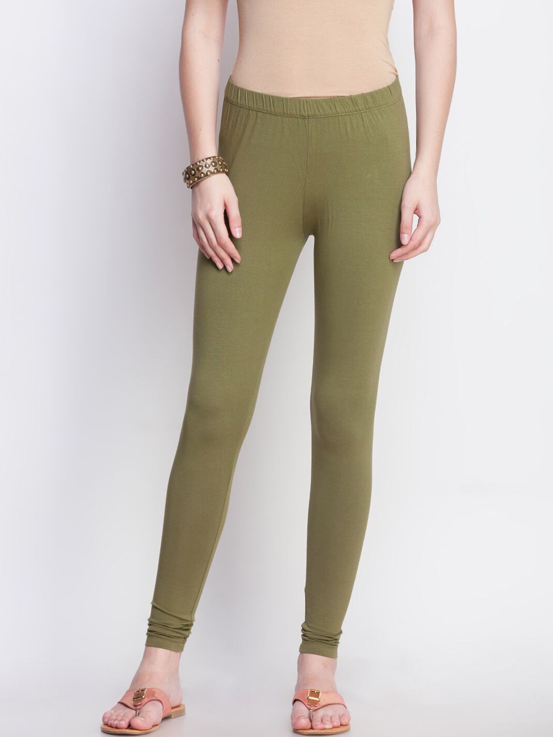 Dollar Missy Women Green Solid Slim-Fit Cotton Ankle-Length Leggings Price in India