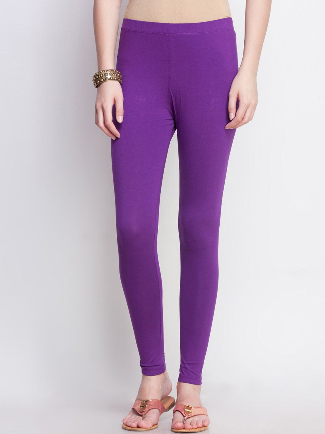 Dollar Missy Women Purple Solid Slim-Fit Cotton Ankle-Length Leggings Price in India