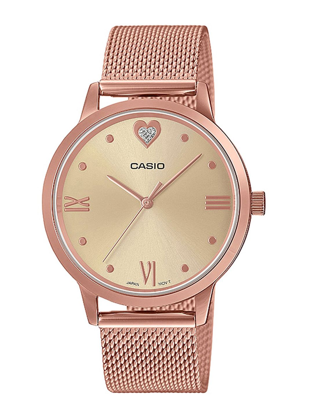 CASIO Women Rose Gold-Toned Embellished Dial & Stainless Steel Bracelet Straps Watch A1995 Price in India
