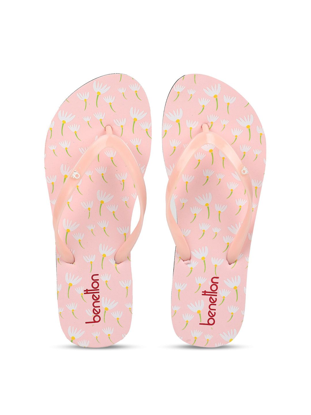 United Colors of Benetton Women Pink & White Printed Rubber Thong Flip-Flops Price in India