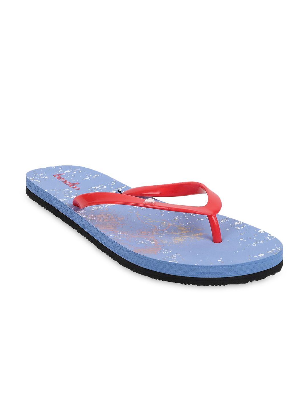 United Colors of Benetton Women Blue & Red Printed Rubber Thong Flip-Flops Price in India