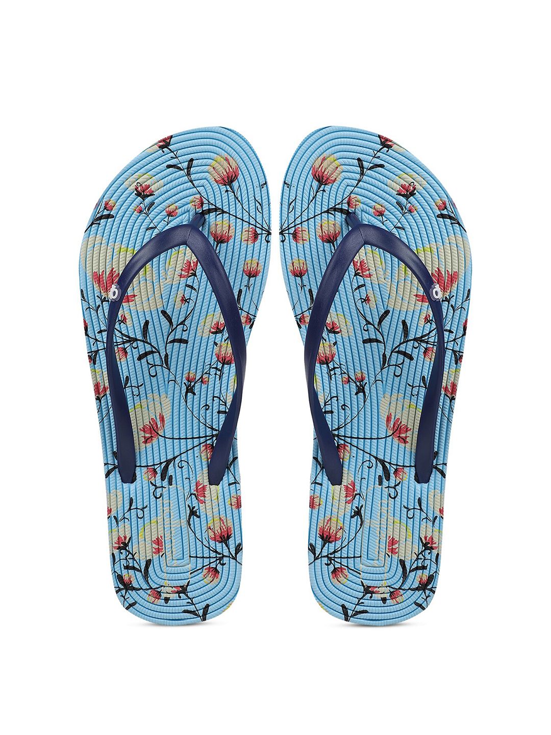 United Colors of Benetton Women Blue & White Printed Rubber Thong Flip-Flops Price in India