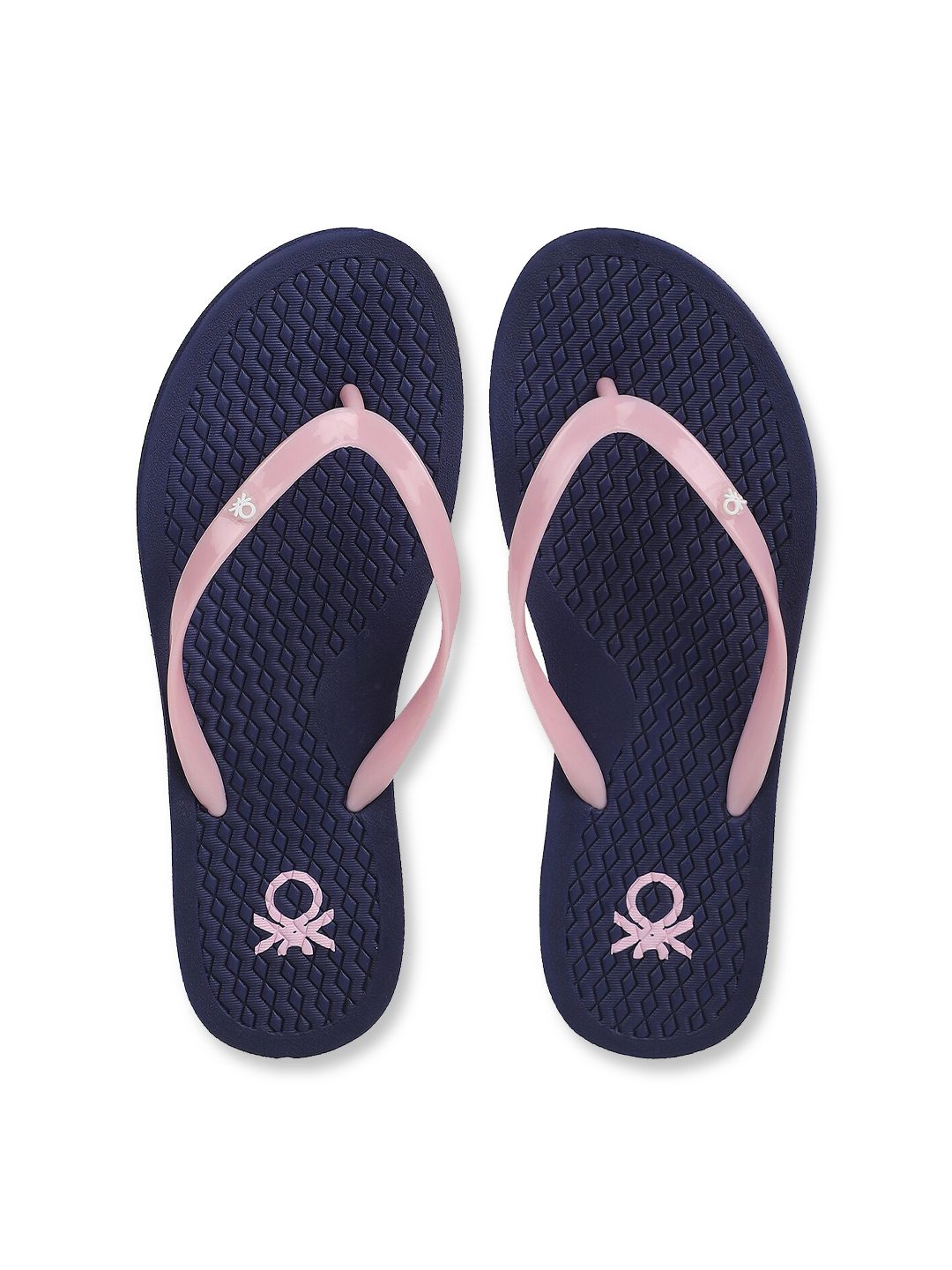 United Colors of Benetton Women Pink & Navy Blue Rubber Thong Flip-Flops Price in India
