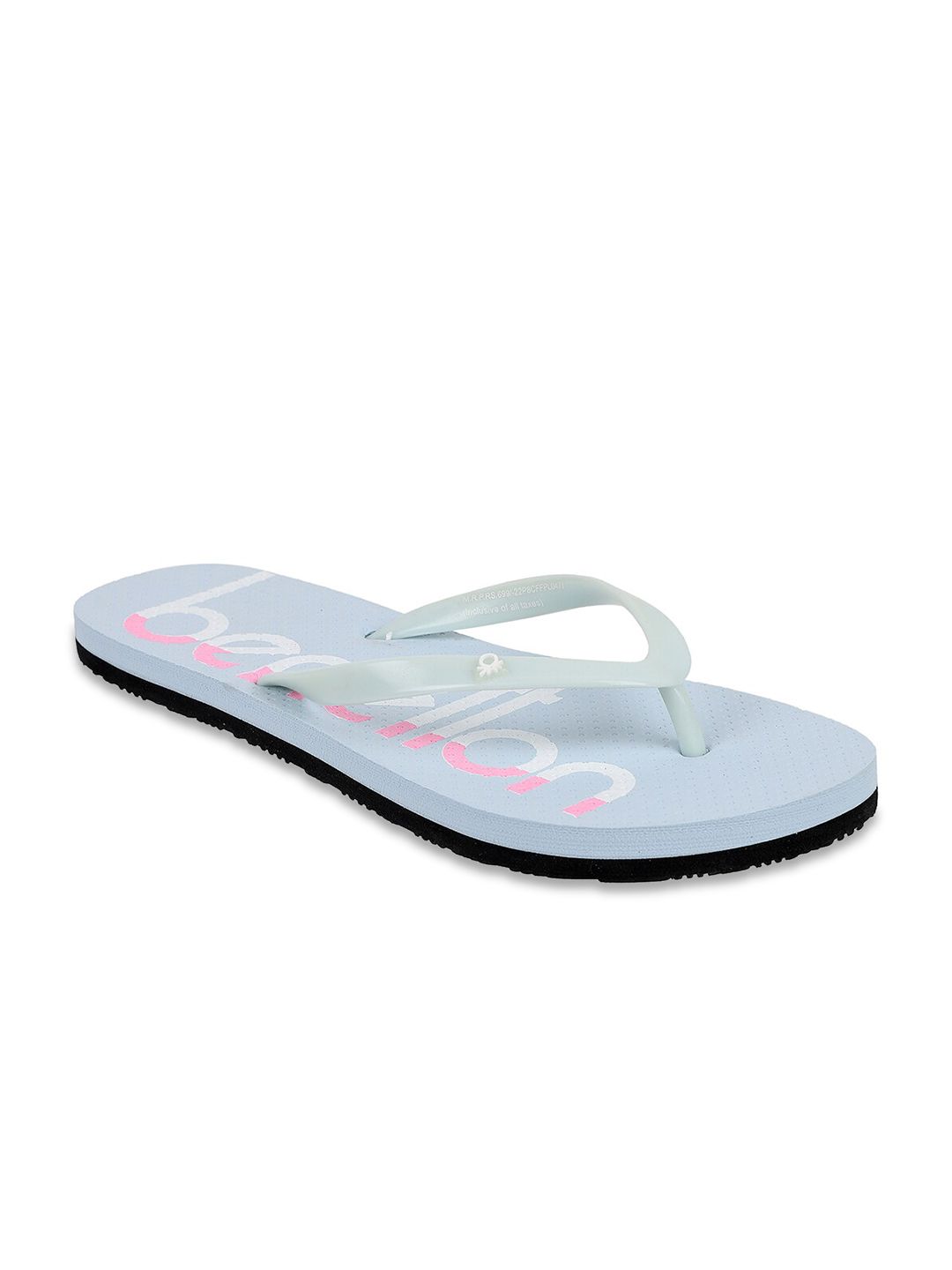 United Colors of Benetton Women Blue & White Printed Rubber Thong Flip-Flops Price in India