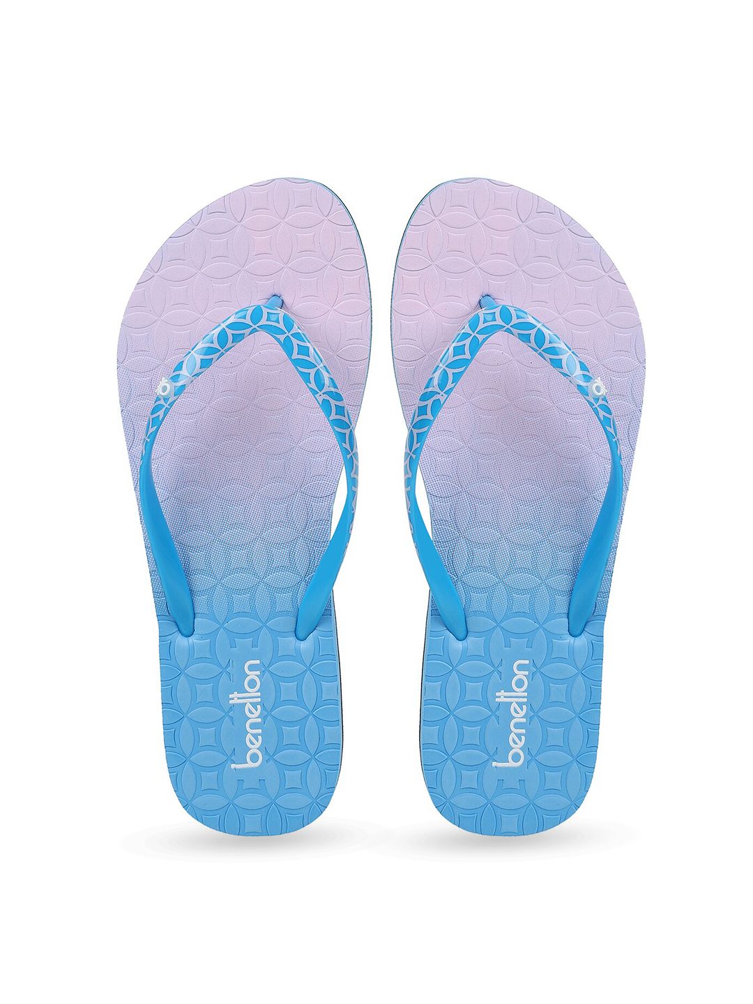 United Colors of Benetton Women Blue & Pink Printed Rubber Thong Flip-Flops Price in India