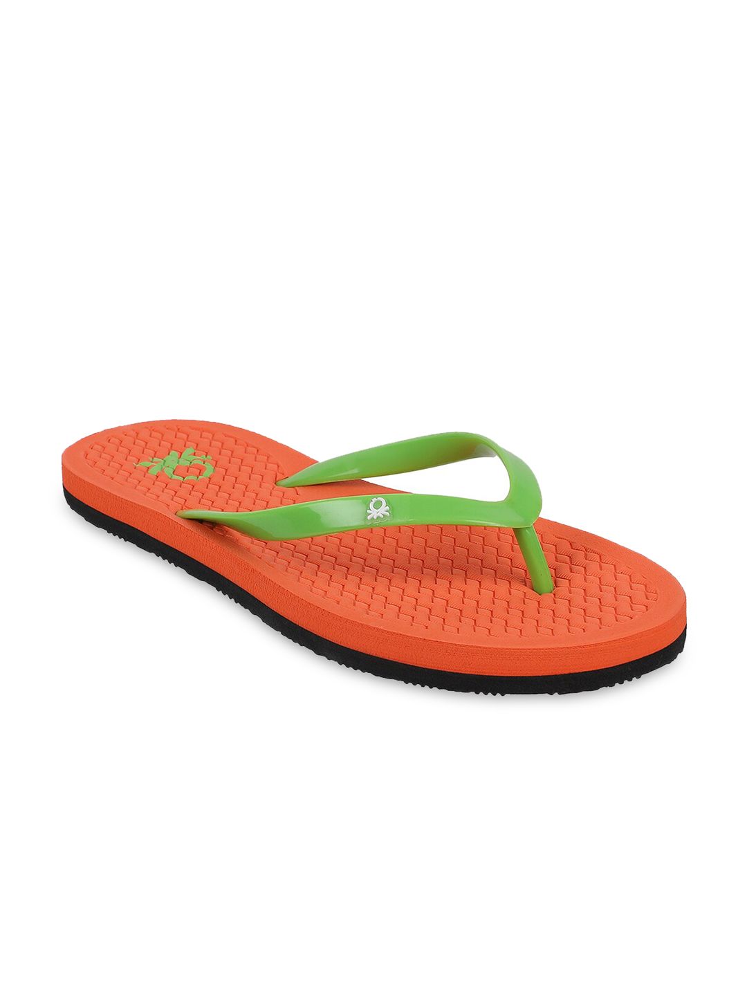 United Colors of Benetton Women Orange & Green Textured Thong Flip Flops Price in India