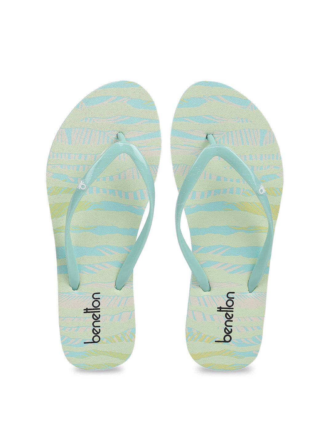 United Colors of Benetton Women Green & White Printed Rubber Thong Flip-Flops Price in India
