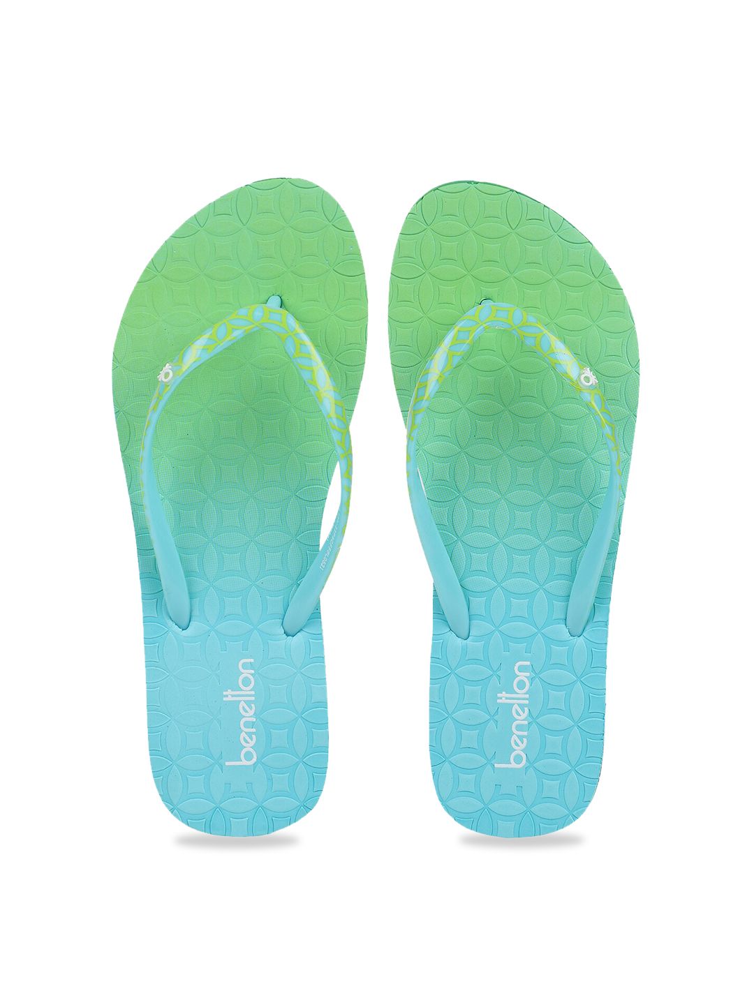 United Colors of Benetton Women Green & Blue Printed Rubber Thong Flip-Flops Price in India