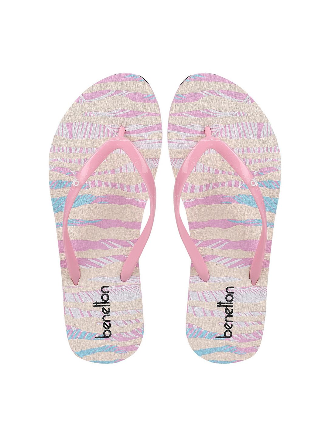 United Colors of Benetton Women Pink & White Printed Rubber Thong Flip-Flops Price in India