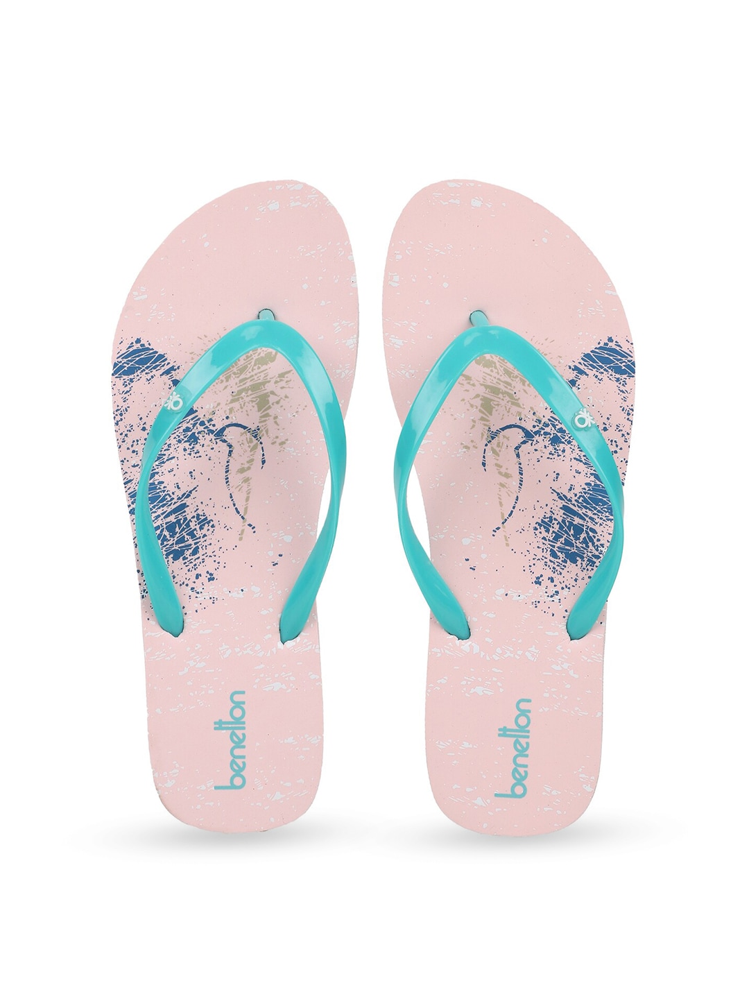 United Colors of Benetton Women Pink & Blue Printed Rubber Thong Flip-Flops Price in India