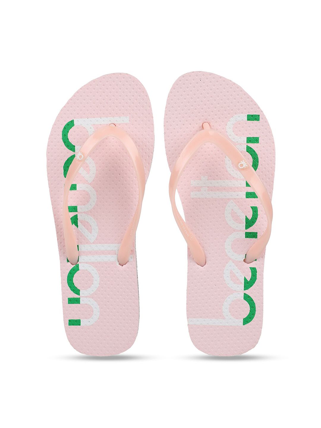 United Colors of Benetton Women Pink & Green Printed Rubber Thong Flip-Flops Price in India