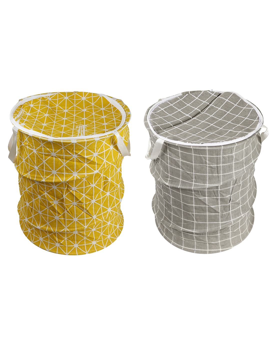 OddCroft Yellow & Grey Set Of 2 Printed Foldable Laundry Bag Price in India
