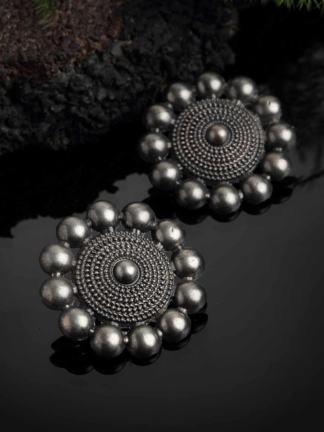 PANASH Black & Silver-toned Oxidized Studs Earrings Price in India