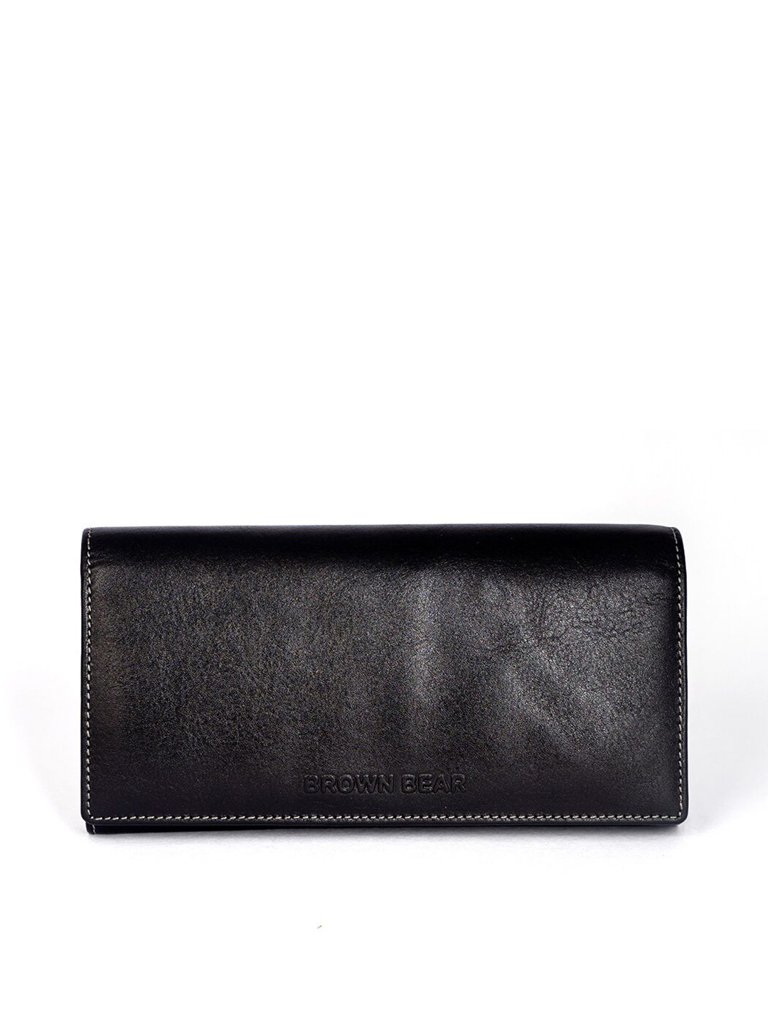 BROWN BEAR Women Black Solid Leather Two Fold Wallet Price in India