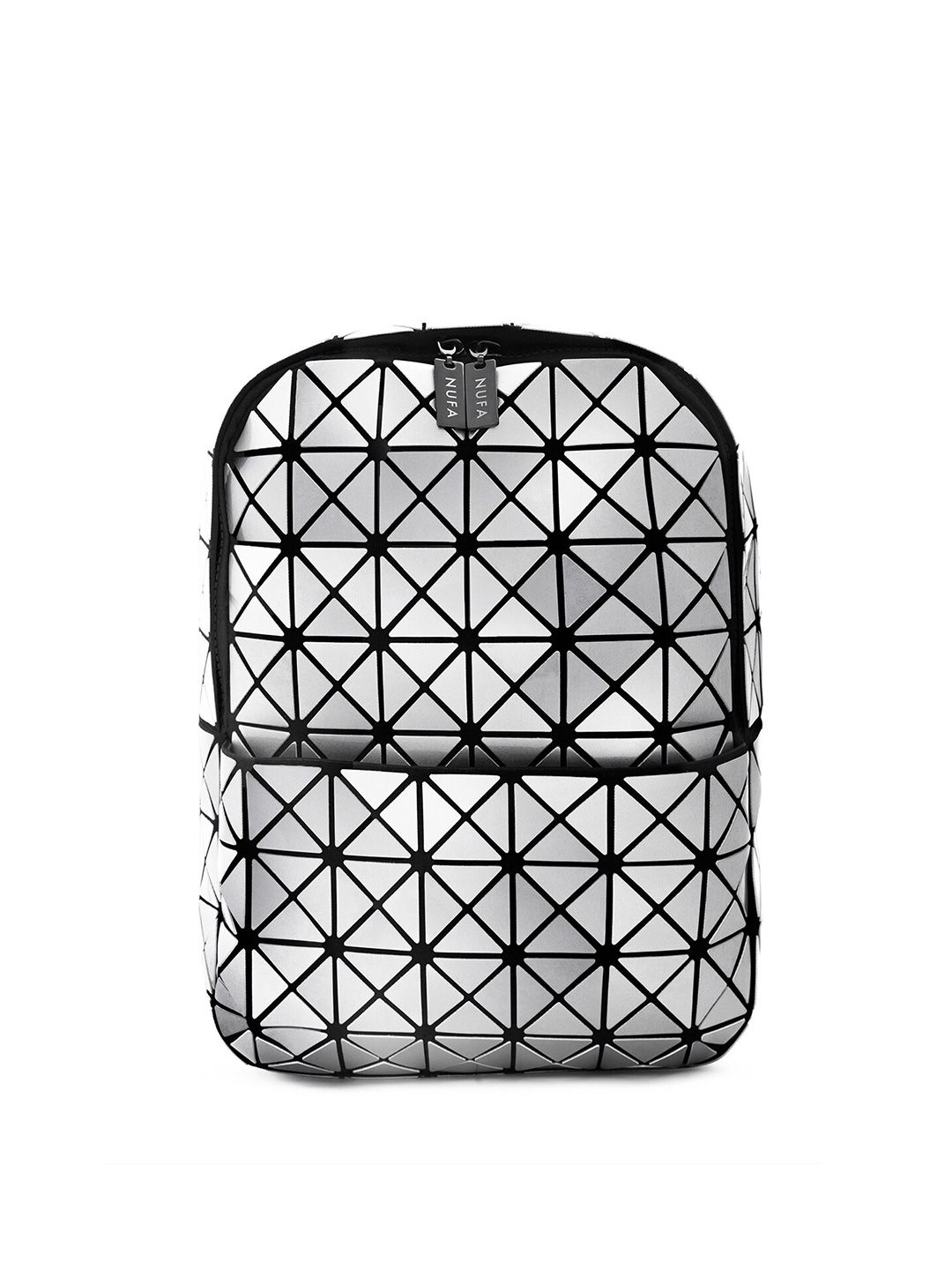 NUFA Unisex Silver-Toned & Black Geometric Backpack Price in India