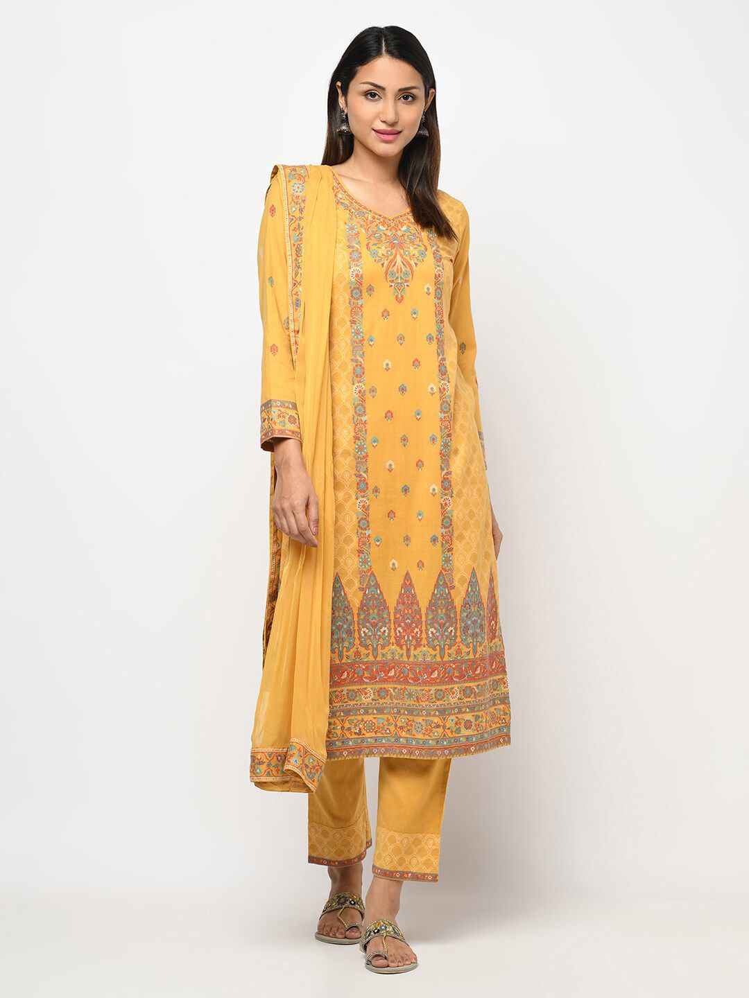 Safaa Yellow & Blue Unstitched Dress Material Price in India