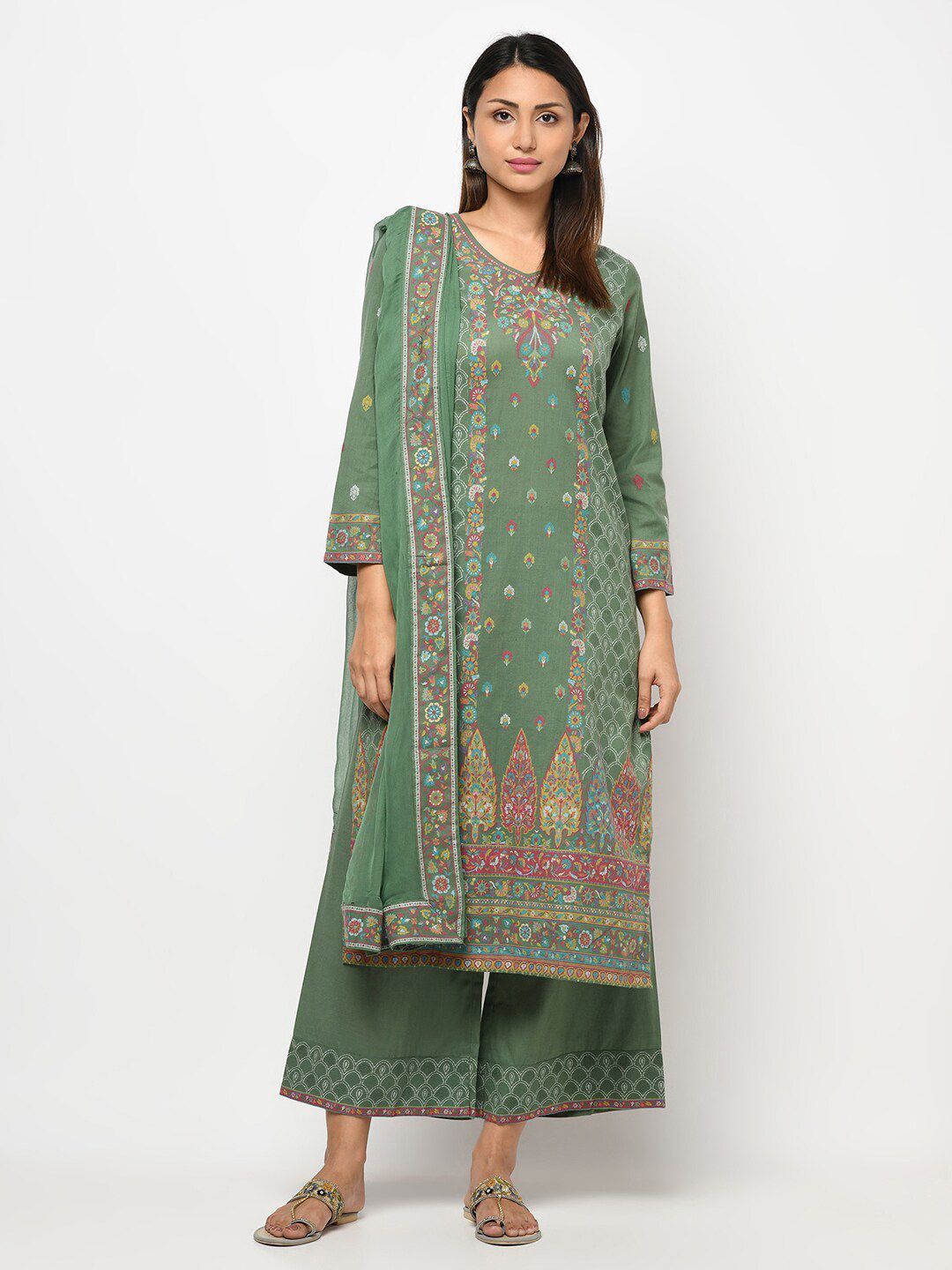 Safaa Green Unstitched Dress Material Price in India