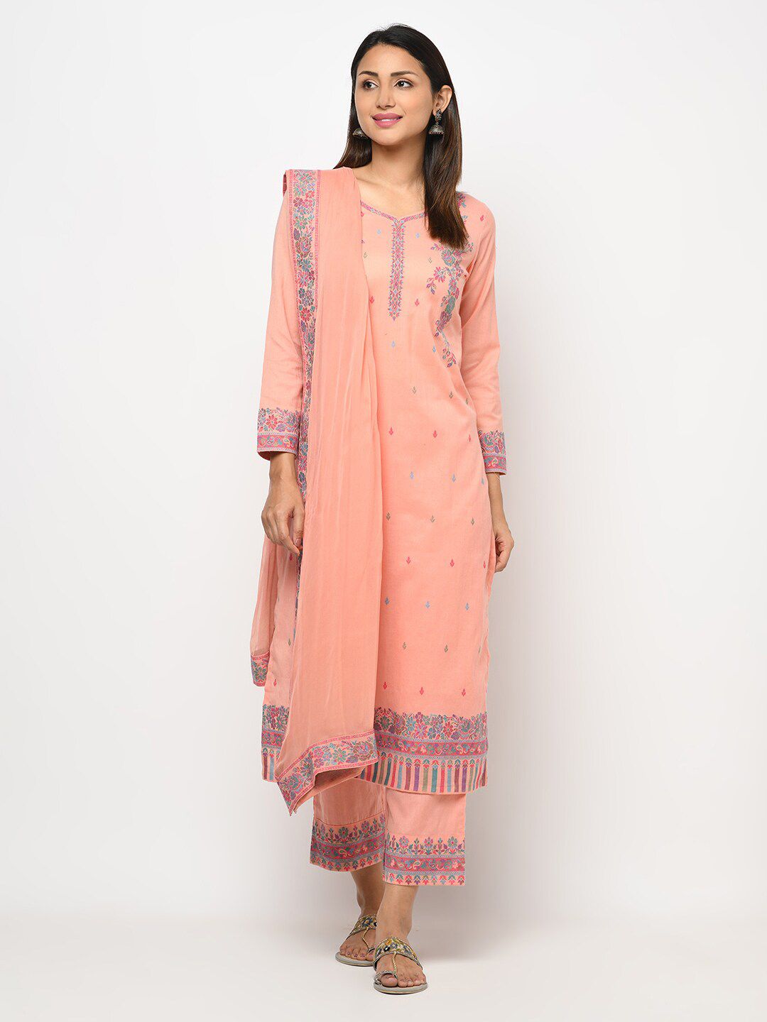 Safaa Orange & Blue Unstitched Dress Material Price in India