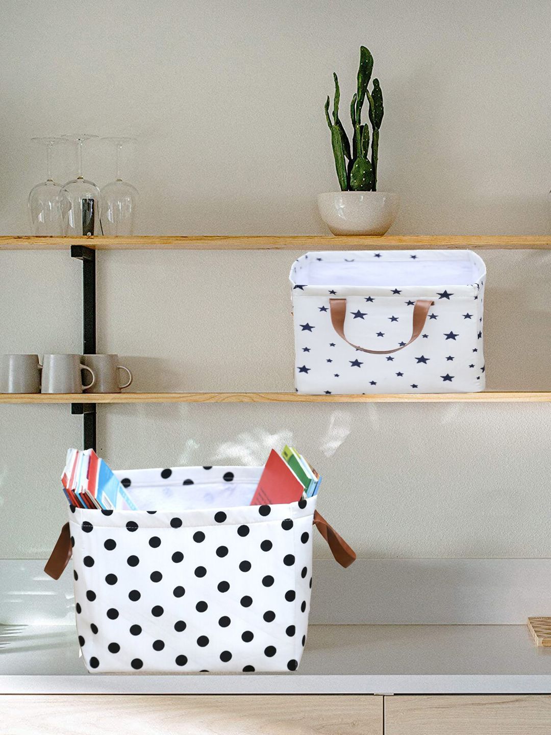 My Gift Booth Set of 2 White Polka Dot Printed Storage Basket Price in India