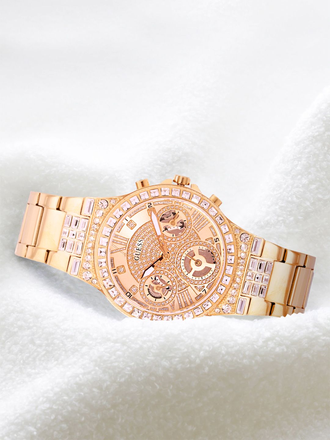 GUESS Women Gold-Toned Embellished Dial & Bracelet Straps Analogue Watch GW0320L2 Price in India