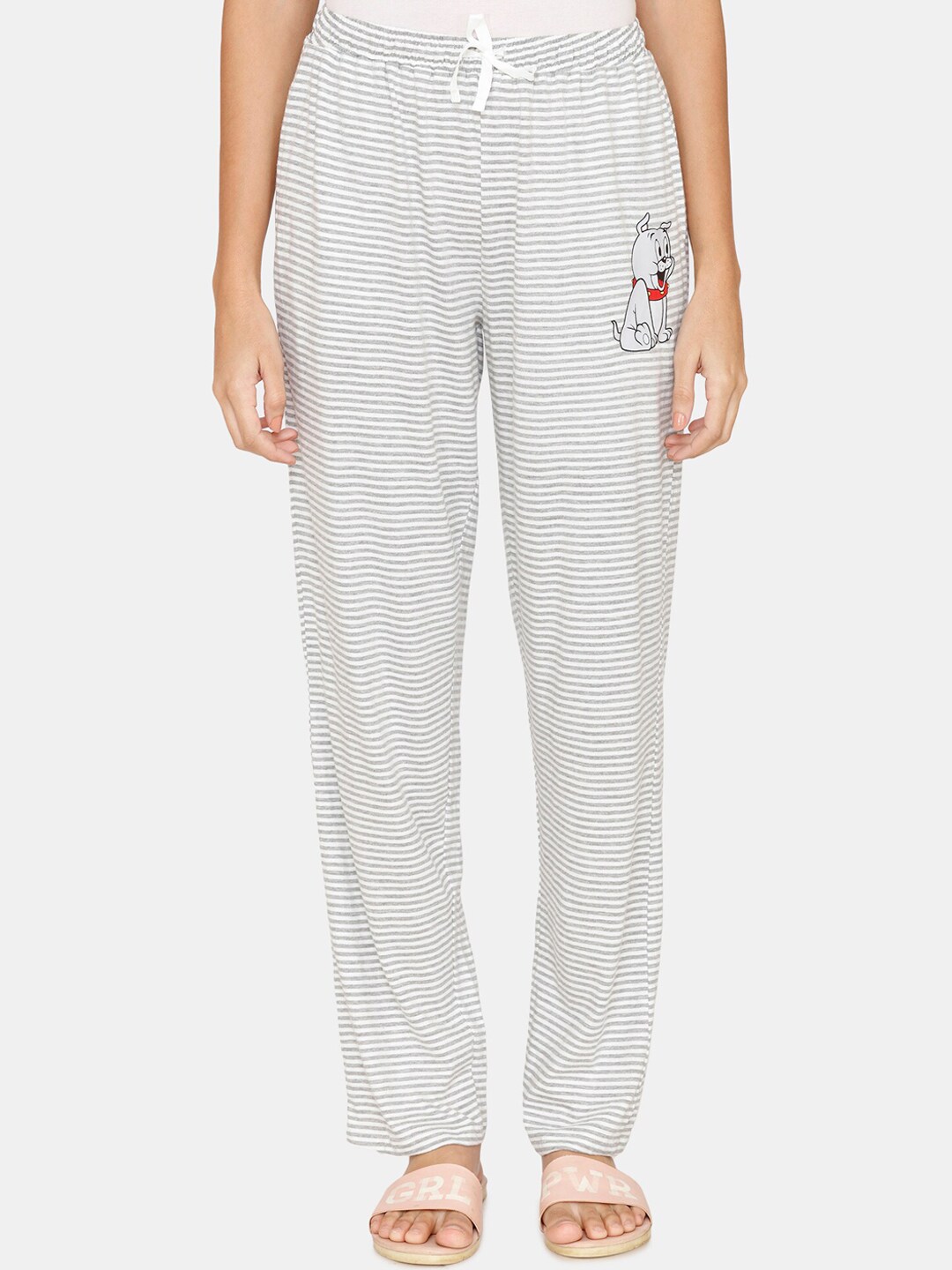 Zivame Grey Melange Tom & Jerry Striped Knitted Pyjamas Price in India