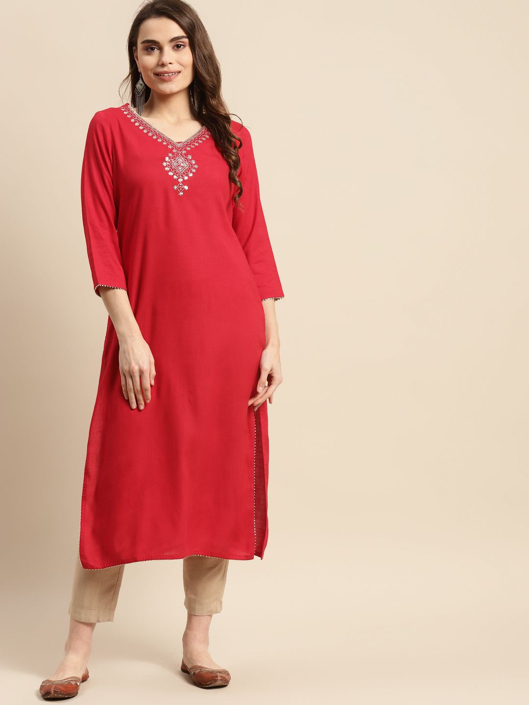 Prakrti Women Red Yoke Design Kurta Price in India