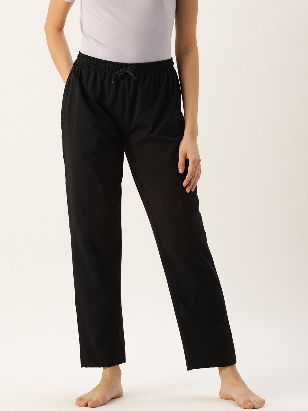 Kryptic Women Black Solid Pure Cotton Lounge Pants Price in India
