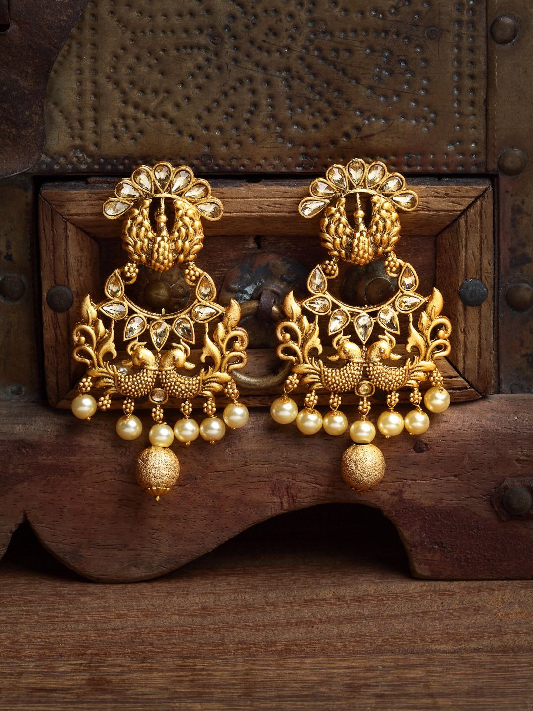 PANASH Gold-Plated Peacock Shaped Drop Earrings Price in India