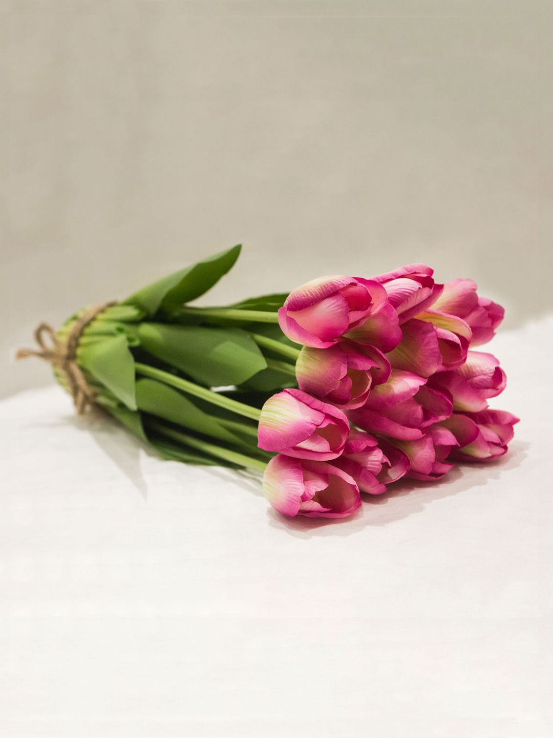 AMFLIX Pink & Green Artificial Tulip Flowers Bunch Price in India