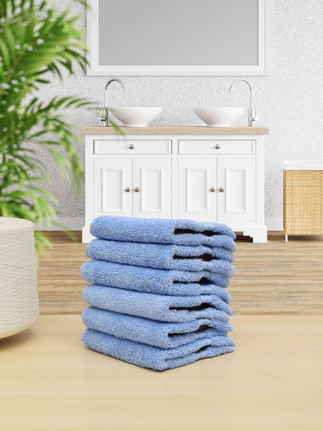 RANGOLI Set of 6 Blue Solid 650 GSM Pure Cotton Face Towels Price in India