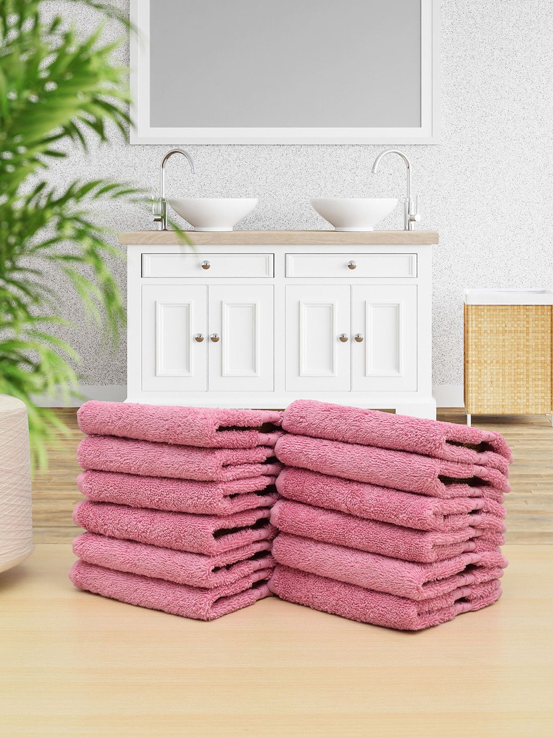 RANGOLI Pink Set of 12 650GSM Face Towels Price in India