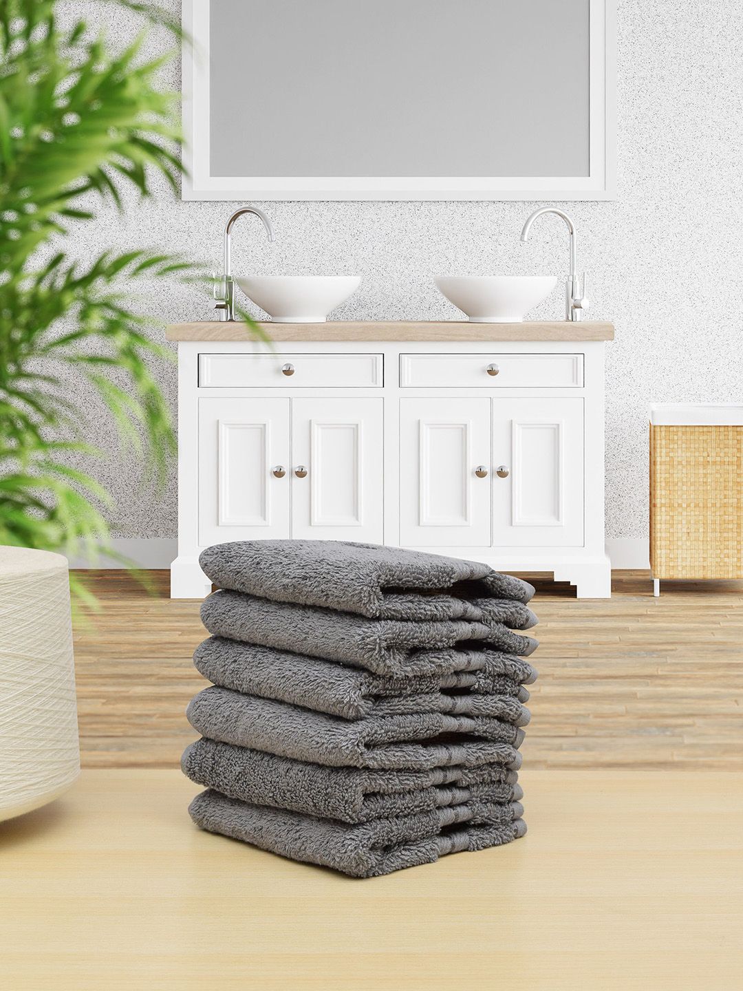 RANGOLI Set of 6 Solid Grey Face Towels Price in India