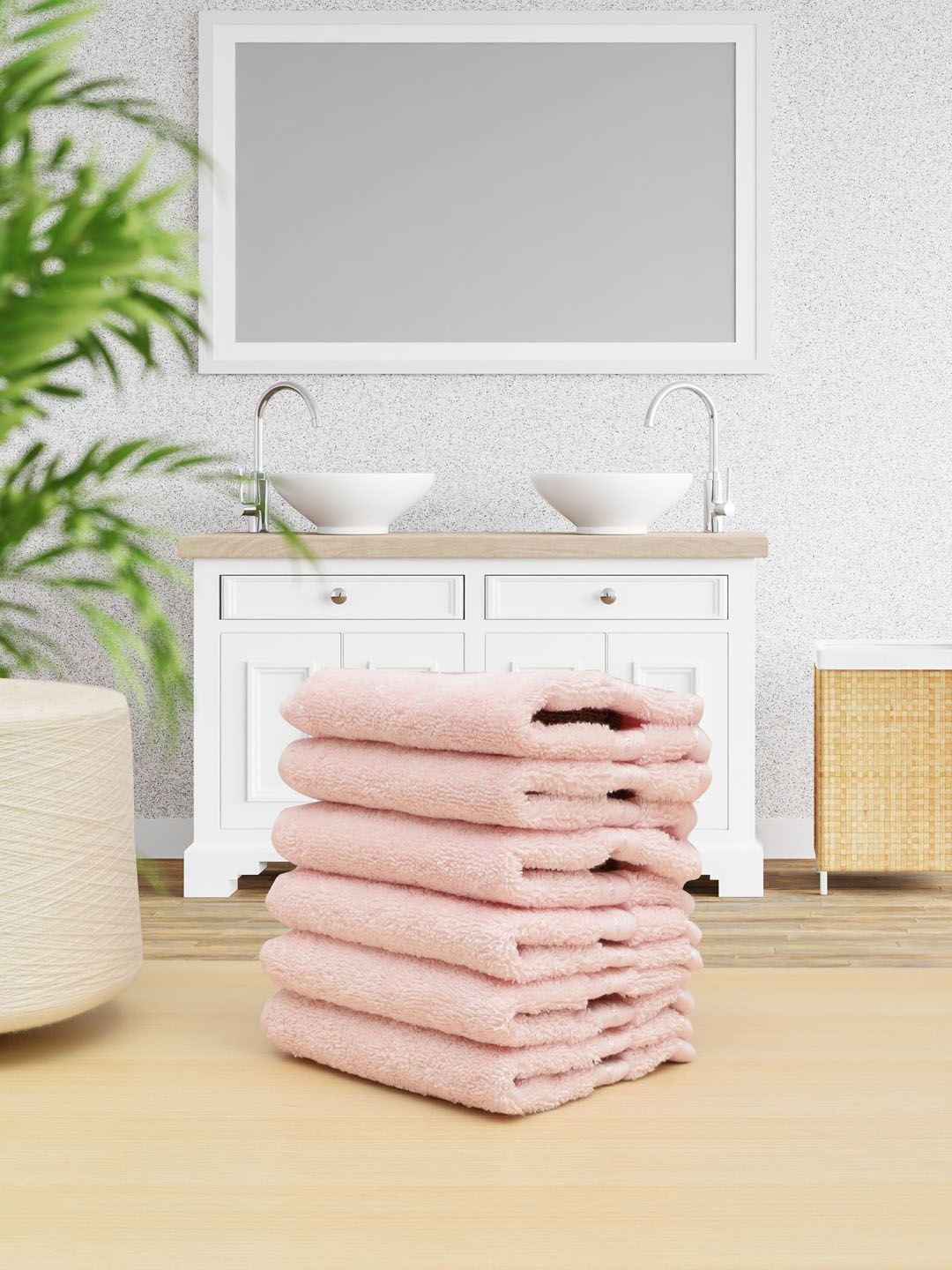 RANGOLI  Light Pink Set Of 12 Solid 650 GSM Pure Cotton Face Towels Price in India