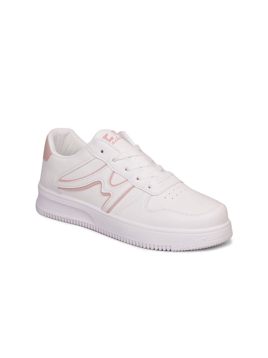 MOZAFIA Women White & Pink Textured Sneakers Price in India