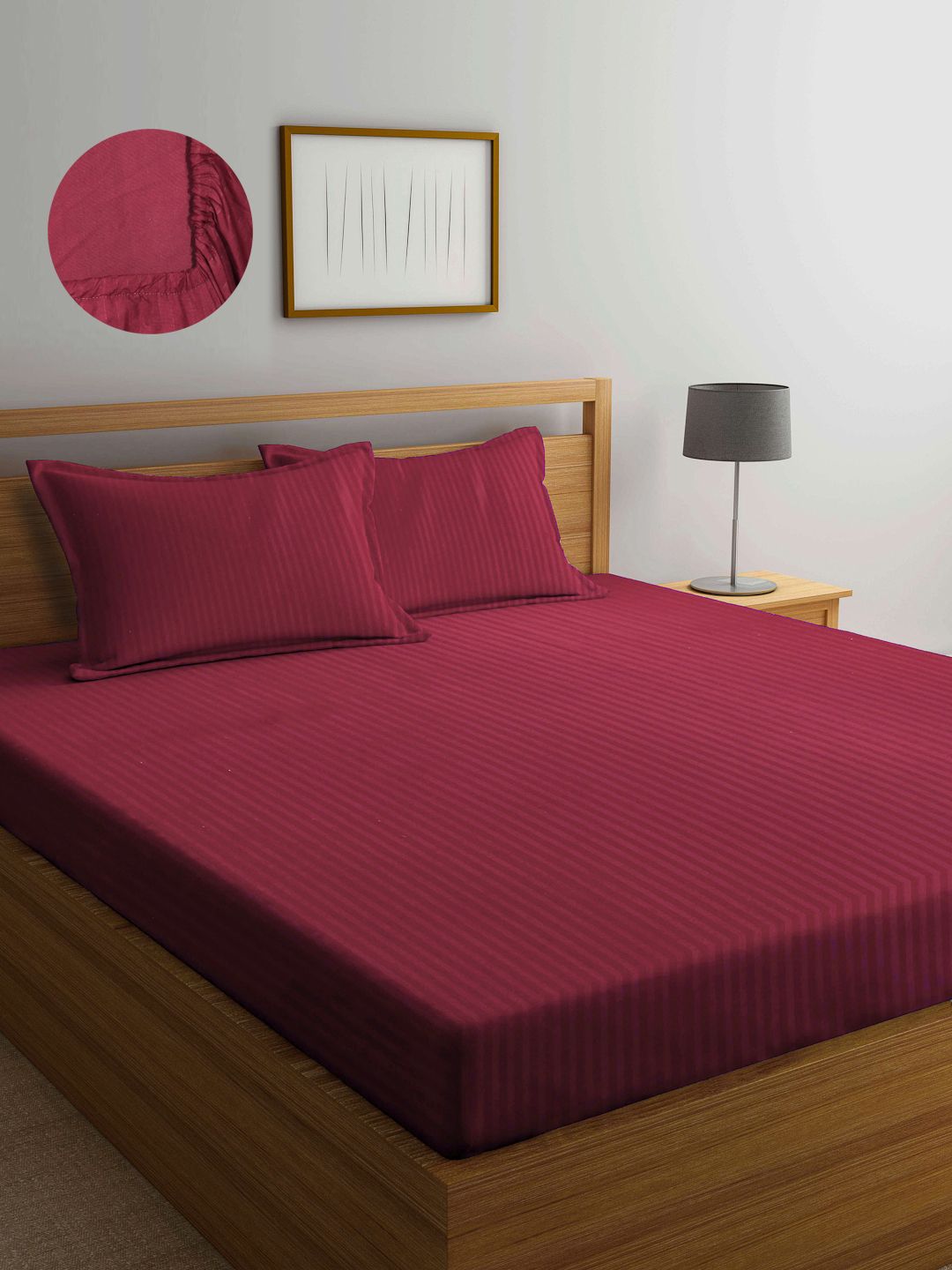 Arrabi Red Striped 300 TC King Bedsheet with 2 Pillow Covers Price in India