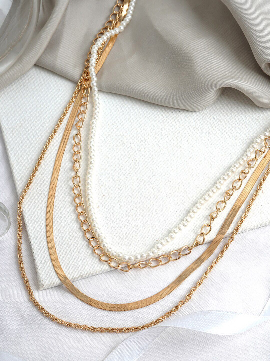 JOKER & WITCH Gold-Toned & White Layered Necklace Price in India