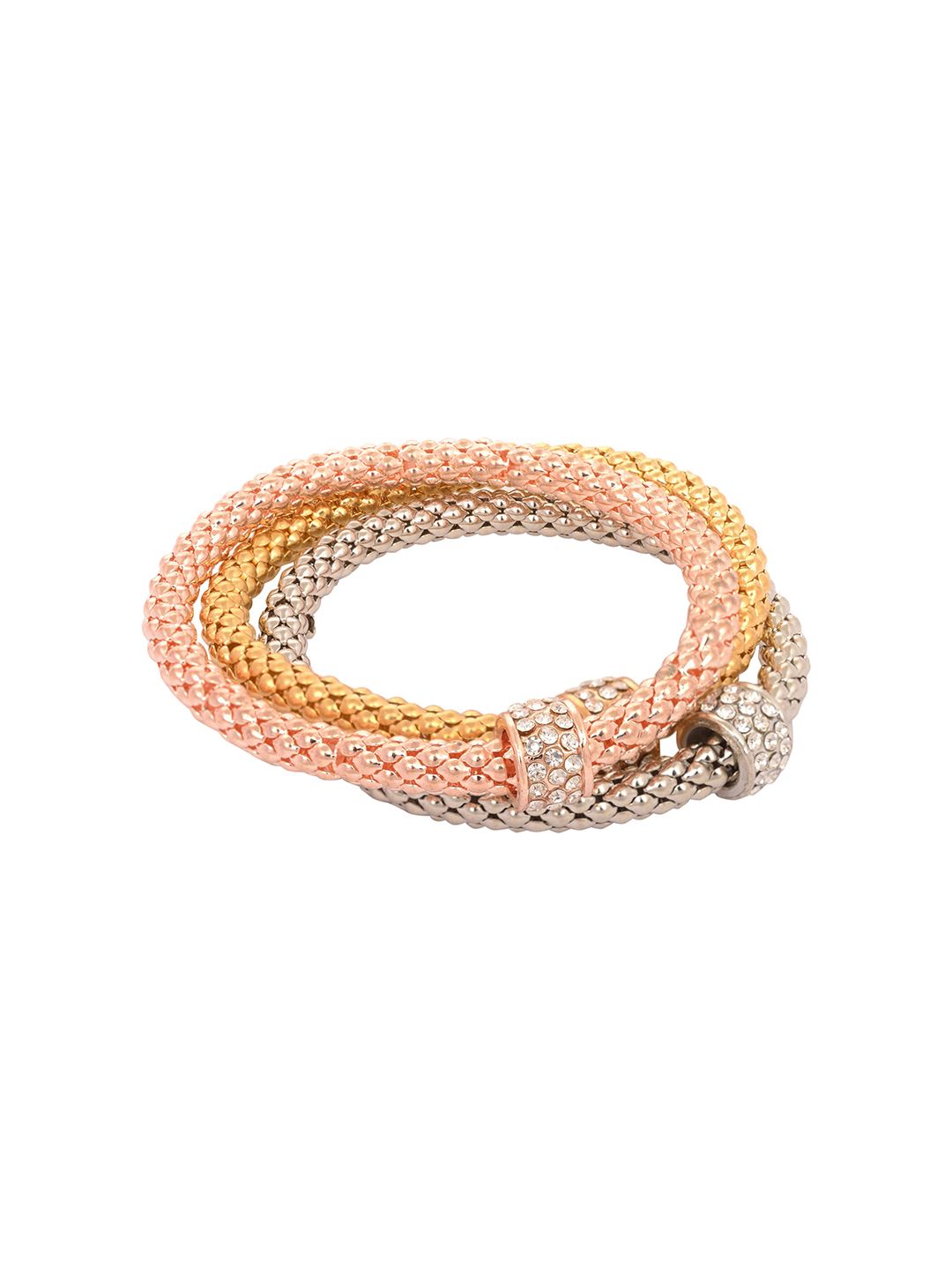 Arendelle Women 3 Rose Gold & Silver-Toned Bangle-Style Bracelet Price in India
