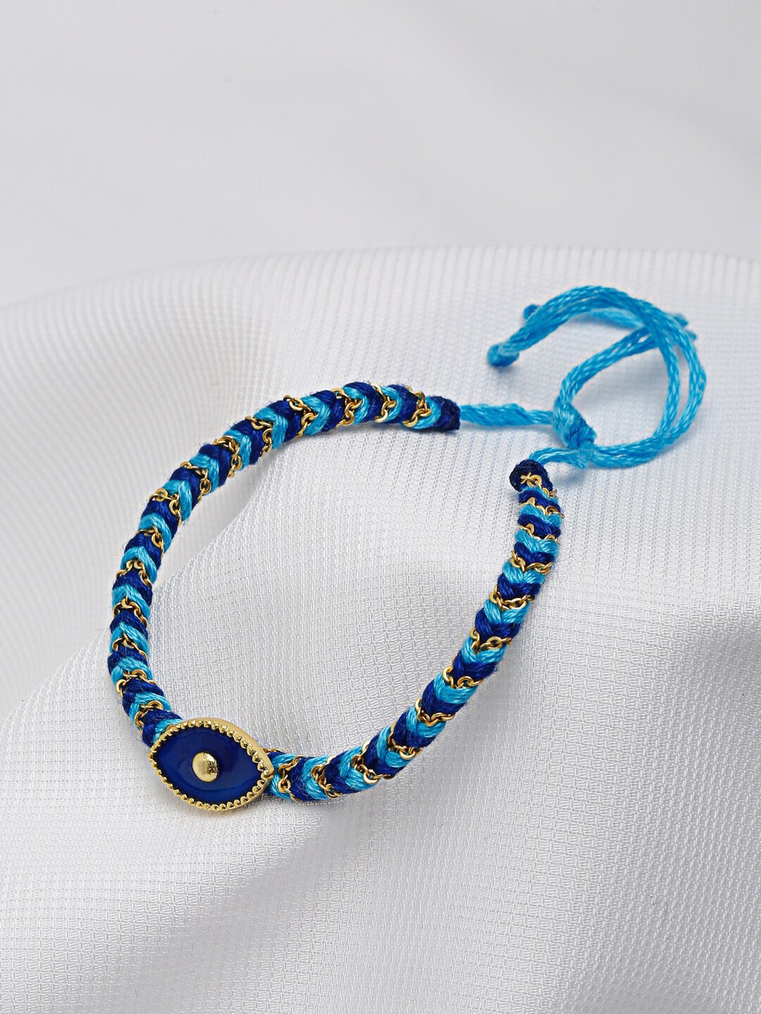 EK BY EKTA KAPOOR Women Blue & Gold-Toned Evil Eye Charm With Enamel Wraparound Bracelet Price in India