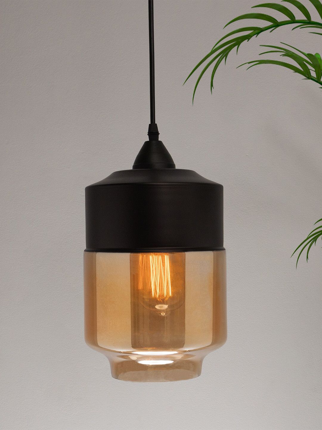 Homesake Black & Transparent Solid Cylindrical Shaped Glass Pendant Hanging Lamp Price in India