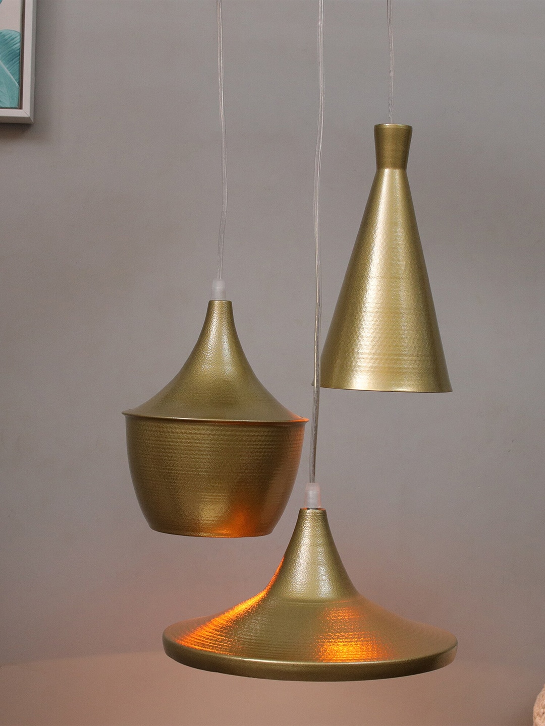 Homesake Gold Toned 3-Lights Round Cluster Chandelier Medium Tri-Nordic Hanging Light Price in India